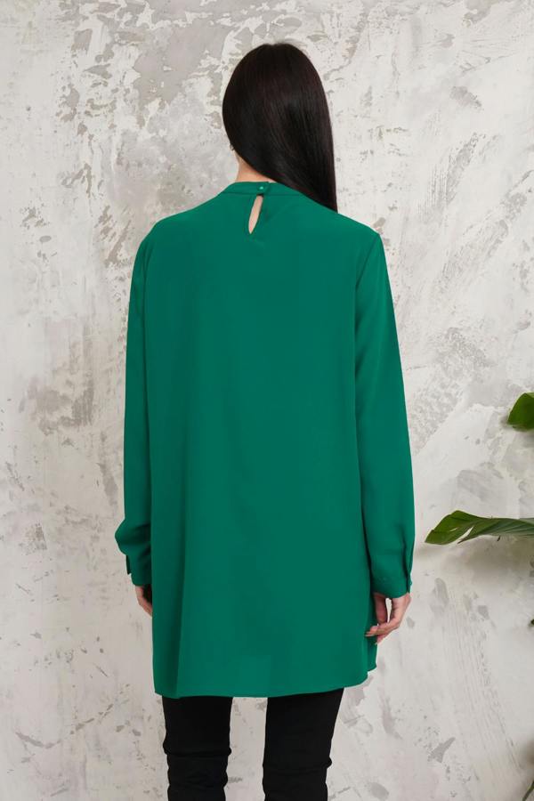 Hoxton Gal Oversized High Neck Tunic Top with Brooch Details in Dark Green