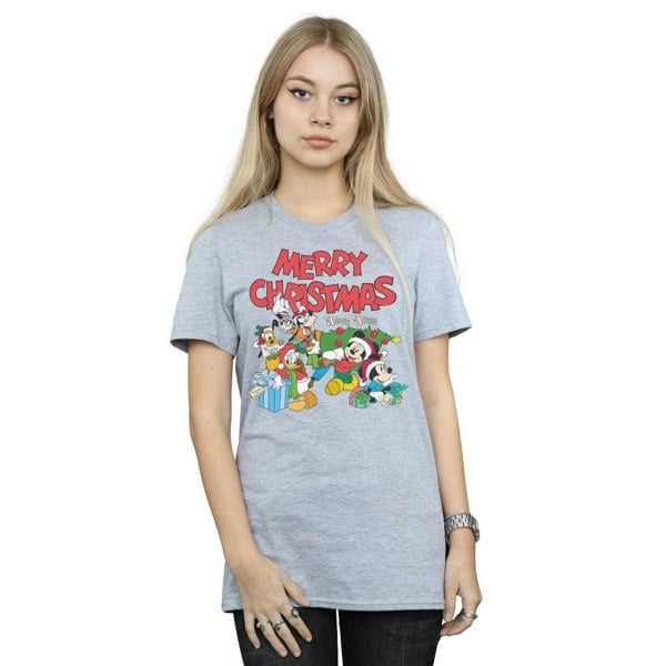 Disney Womens/Ladies Mickey And Friends Winter Wishes Cotton Boyfriend T-Shirt - Sports Grey