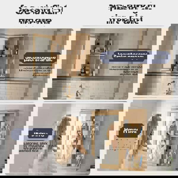 Levede Bathroom Mirror Cabinet Wall Mounted Cupboard with Storage Shelf Oak 56cm