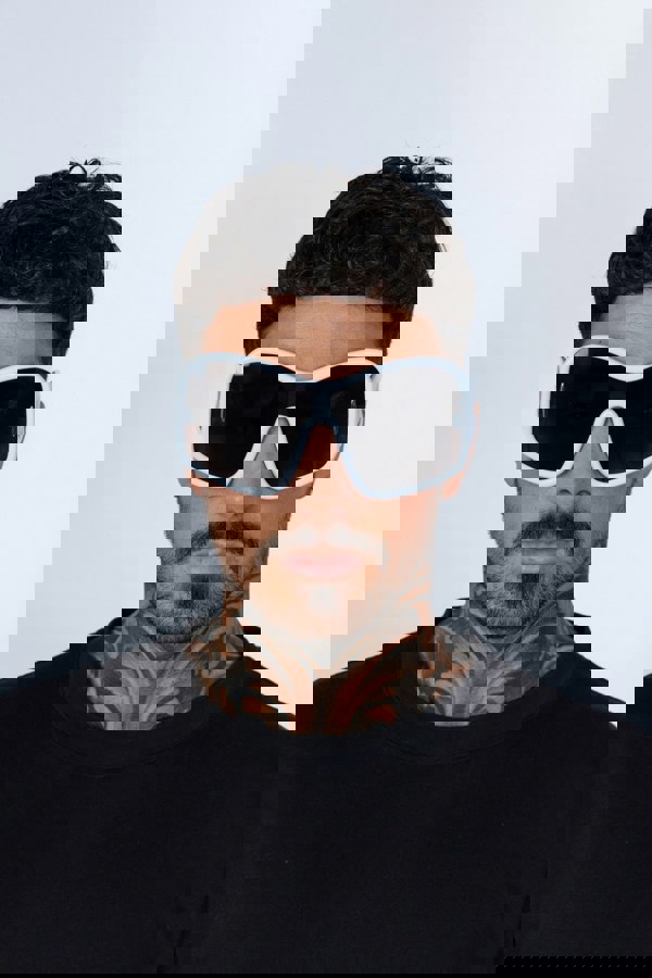 SVNX Square Oversized Mask Sunglasses in White Black