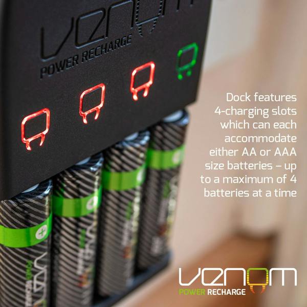 Venom Pro Charge Plug In Wall Battery Charger plus 4 x AA and 4 x AAA Rechargeable Batteries