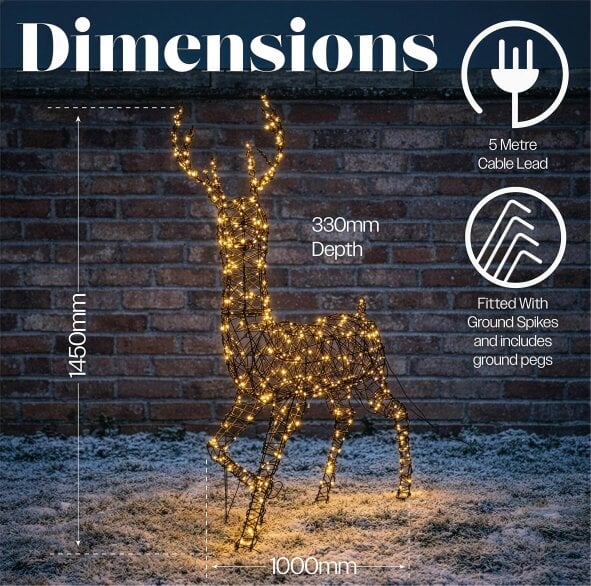 Scotts of Stow Xmas Haus Warm White LED Metal Deer with Brown Plastic Rattan Outdoor with Timer