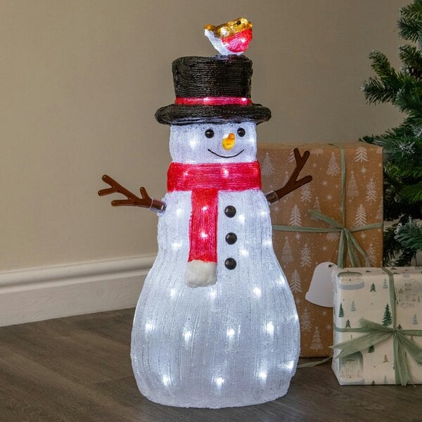Samuel Alexander 62cm Light Up Acrylic Christmas Snowman with Robin LED Decoration