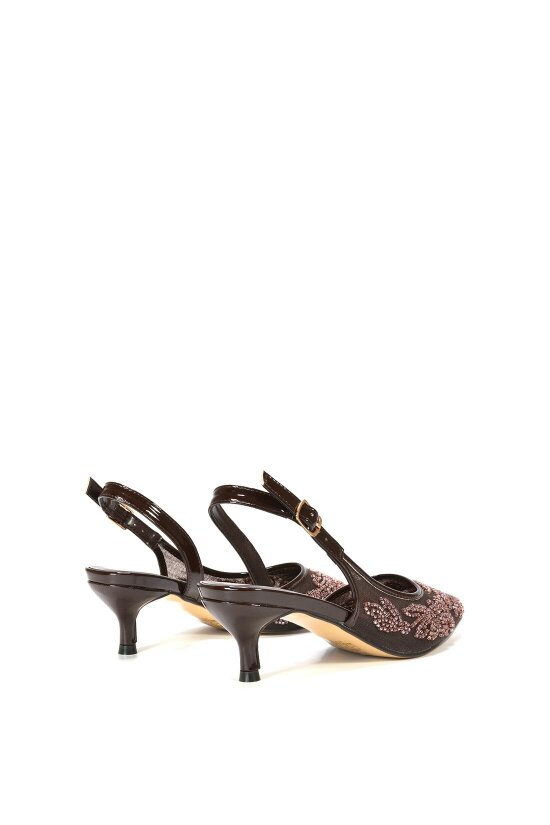 XY LONDON Embroidered Slingback Court Shoes With Kitten Heel