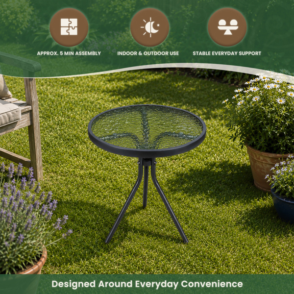 Metal Framed Glass Top Garden Side Table