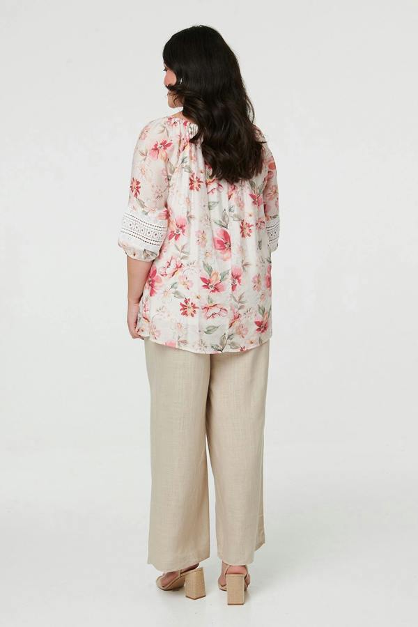Pink | Curve Floral Lace Bardot Neck Blouse
