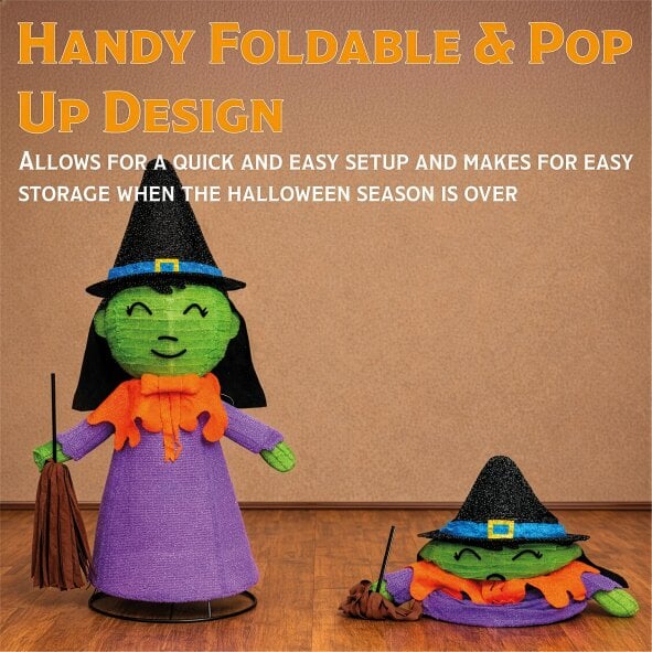 Scotts of Stow Fxlab Orange LED Foldable Witch Outdoor Halloween Decoration