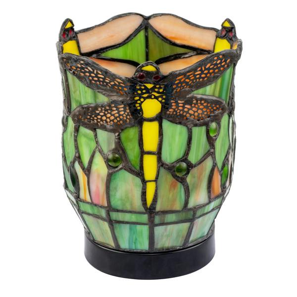 Classic Dragonfly Tiffany Uplighter Lamp in Green and Toned Amber Image 4