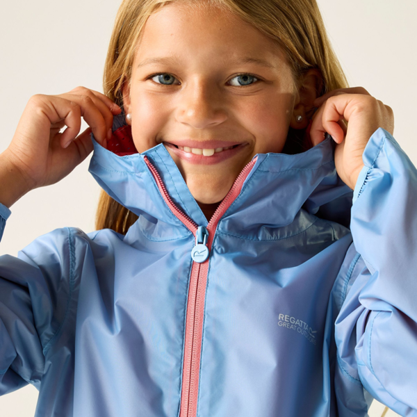Regatta Kids Lever Waterproof Shell Jacket - Washed Denim/Peach Pink