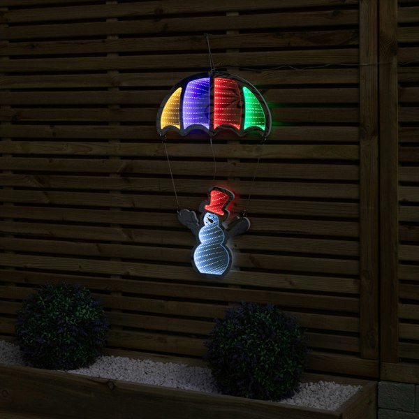 Samuel Alexander 60cm Infinity Light up Hanging Parachute Snowman Christmas Decoration with Multi-Coloured LEDs