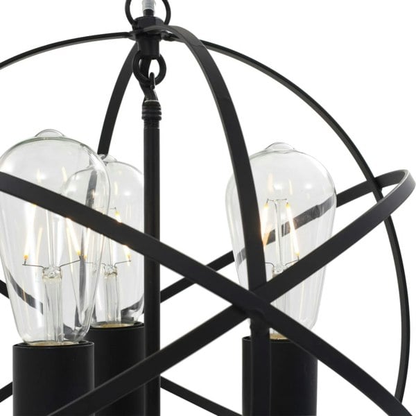 Berkfield Hanging Lamp Black Sphere 3 x E27 Bulbs