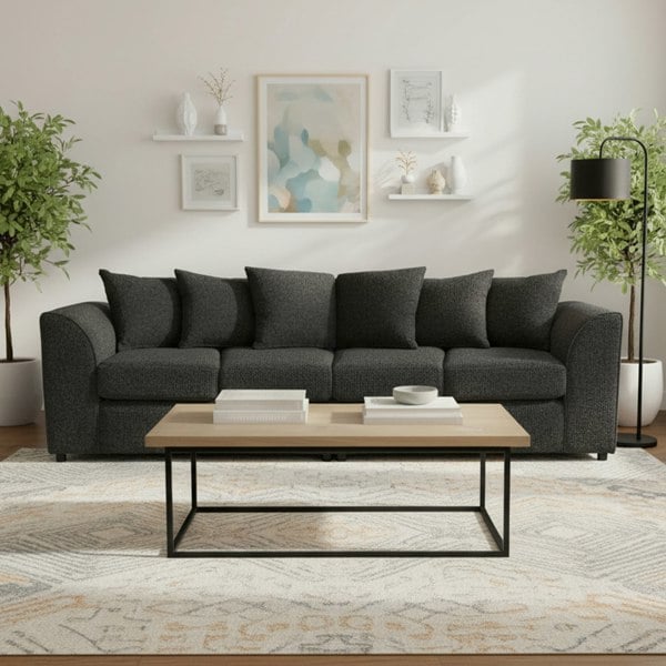 Furnishings For Less Paris Boucle Charcoal Fabric 4 Seater Sofa