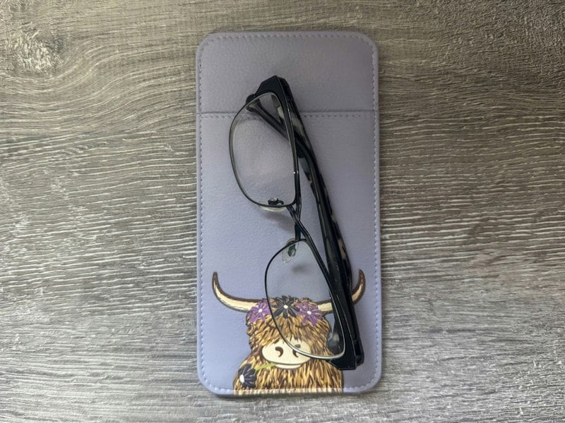 Mala Leather Highland Cow Leather Glasses Case