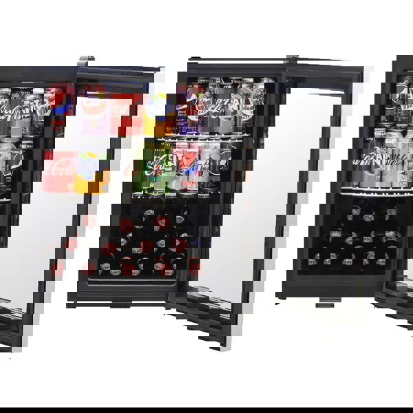 50L Worktop Wine Beer Drinks Fridge Cooler - STEEL & GLASS LED 64x 330ml Cans - LoopsDirect