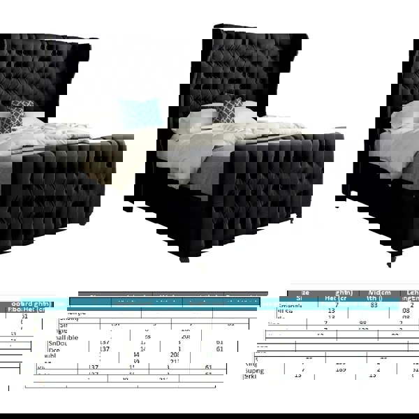 Casa Magna Donati Straight Curved Top Upholstered Soft Velvet Bed Frame - Black