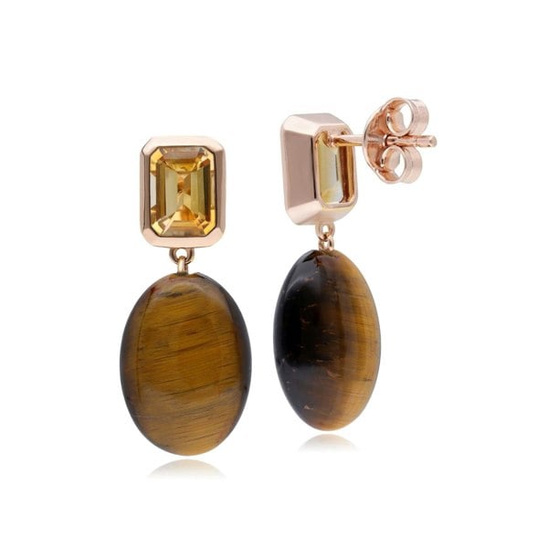 270E034501925 ECFEW™ Unifier Citrine & Tiger's Eye Drop Earrings In Rose Gold Plated Silver 3