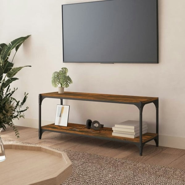 Berkfield TV Cabinet Smoked Oak 100x33x41 cm Engineered Wood and Steel