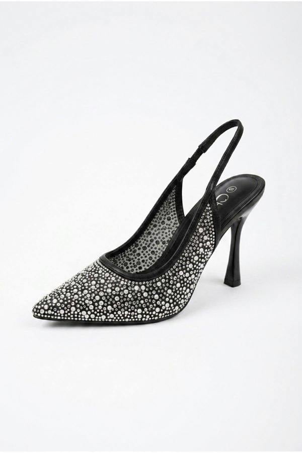 Cordelia Embellished Mesh Pointed Toe Heels - Black