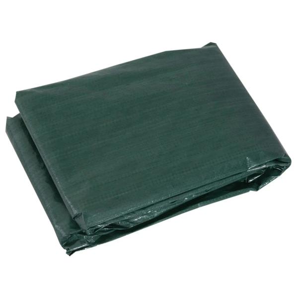 Dark green folded patio furniture cover with smooth tarp-like fabric.