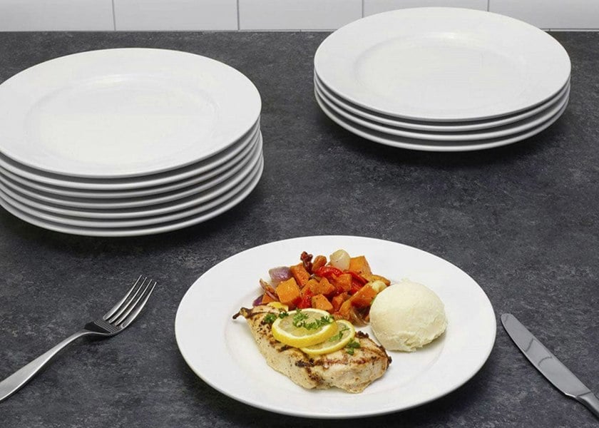 Dinner Plates Set Porcelain White Rim 6pcs