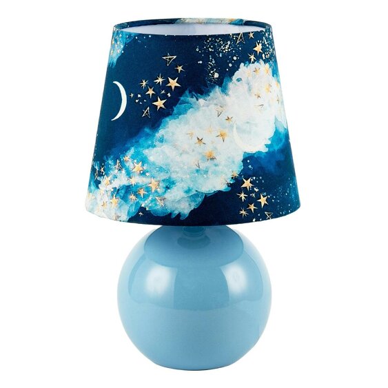 Happy Homewares Cute Celestial Lamp with Sky Blue Base and Shade with Moons and Stars