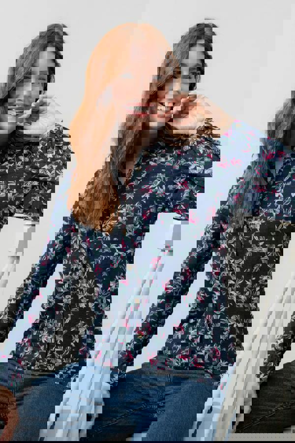 Bowbridge Printed Cotton Jersey Shirt Navy | Lily and Me Clothing