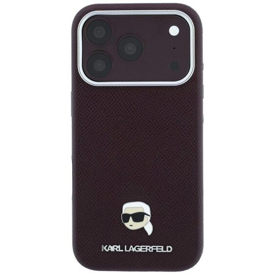 Karl Lagerfeld Grained Karl Head Metal Logo Case with MagSafe for iPhone 17/18 Pro 6.3" Burgundy - KLHMP18L6PSKHLR