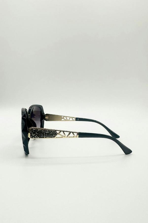 Round Square Side Detail Sunglasses In Black - svnx