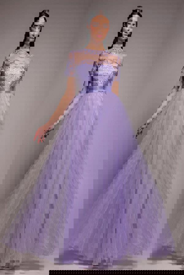 Embroidered Mesh Maxi Dress - Lilac DR3584