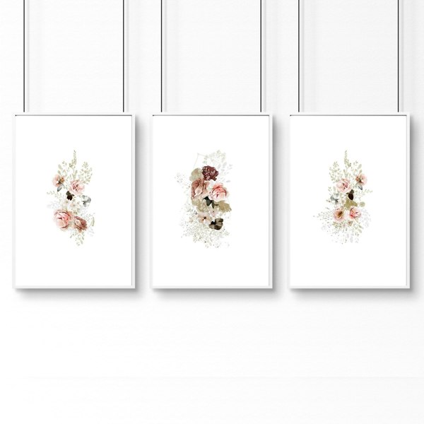 Big wall art for living room | set of 3 Shabby Chic prints