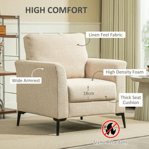 Wyld Haus Rapara Linen Look Beige Accent Armchair Black Legs