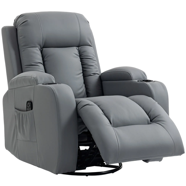 Massage Recliner Armchair, PU Leather Recliner Chair, Grey