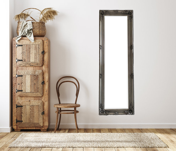 Downton Interiors Antique Silver Tall Ornate Dressing Wall Mirror with Bevelled Glass 142cm