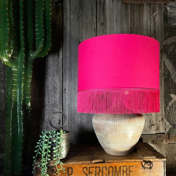 Love Frankie pomegranate cotton lampshade gold lining fringing lamp
