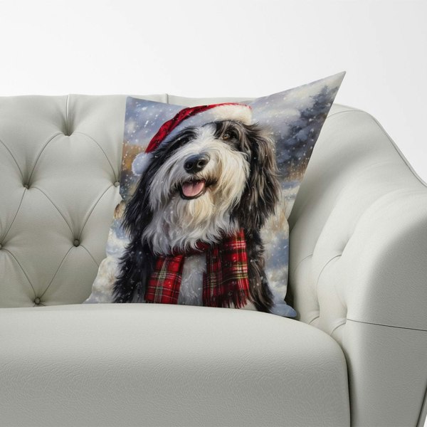 Warren Reed Christmas Bearded Collie Cushion