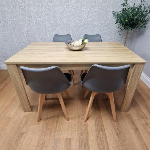 Kosy Koala Dining Table Set Oak Effect Table With 4 Grey Plastic Chairs Dining Room Furniture