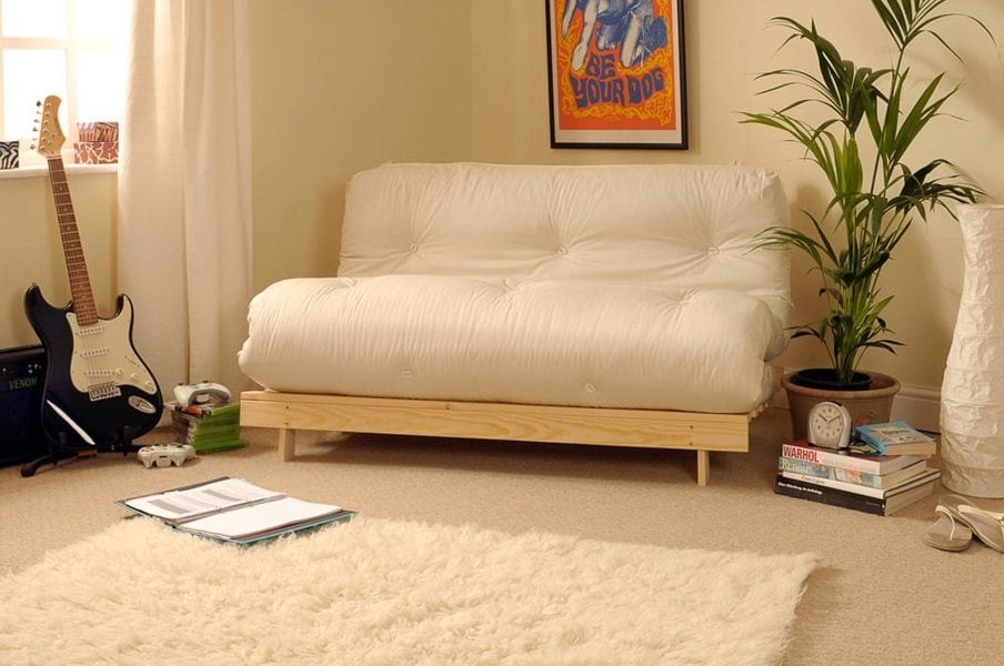 Comfy Living Wooden Futon sofa bed frame with a Standard Mattress