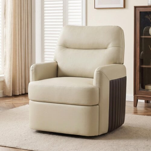 HOMCOM 360° Swivel Accent Chair, Modern Armchair, Thick Cushion, Cream