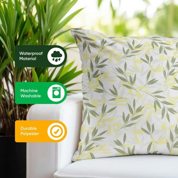 Gardenwize Pair of Outdoor Scatter Cushions - Green/Grey Leaf Design