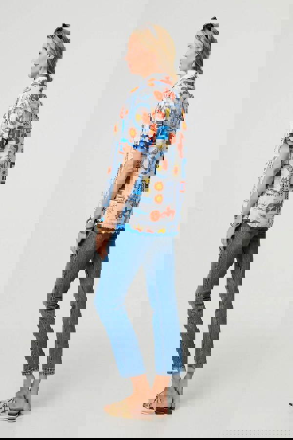 Blue | Printed Contrast Trim Relaxed Shirt
