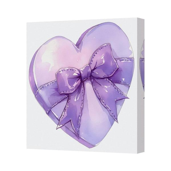 Benjamin Tate Design Purple Heart Shaped Canvas Print With Bow Wall Art For Home Decor UK Handmade