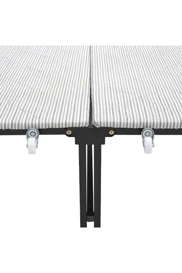 Living and Home Foldable Metal Framed Bed with Mattress and Wheels
