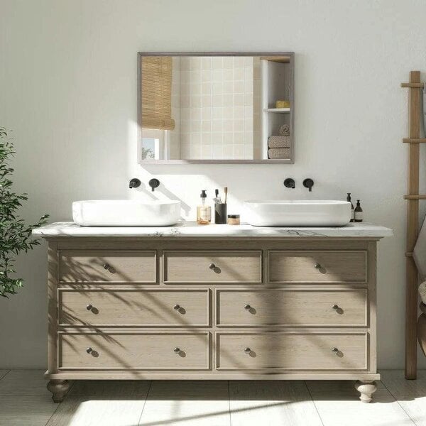 Bobobiy Wall Bathroom Mirror, 50 x 70 cm Wall-Mounted Mirror for Living Room, Bedroom, Hallway, Grey