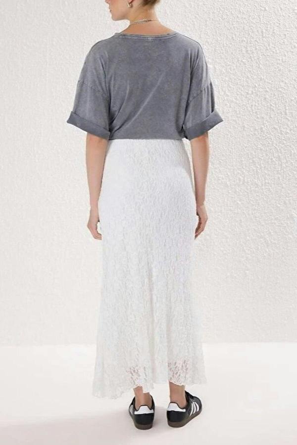 WOVCOR Skater Lace Midi Stretch Knit Skirt