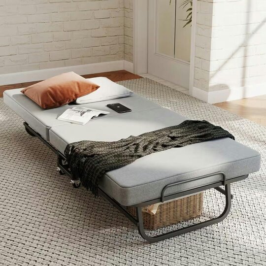 Havendro Adult Portable Folding Bed w/Memory Foam Mattress 190x80cm Wheels Easy Storage