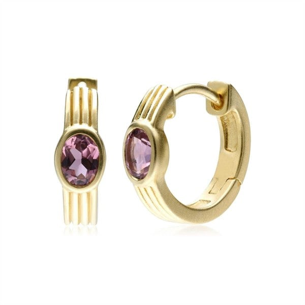 135E1763019 Caruso Pink Tourmaline Huggie Hoop Earrings In 9ct Yellow Gold 1