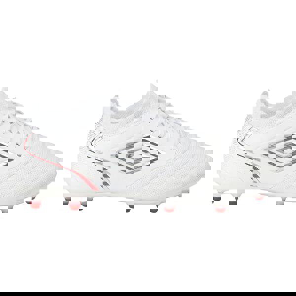 Umbro Mens Tocco V Pro Leather Firm Ground Football Boots - White/Silver/Equestrian Red - 