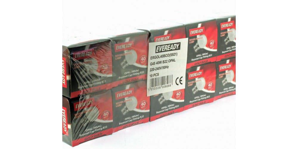 Eveready 10 x Eveready 40w BC Opal Golf Light Bulbs