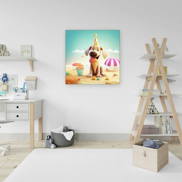 Warren Reed Dog On A Beach Holiday Canvas