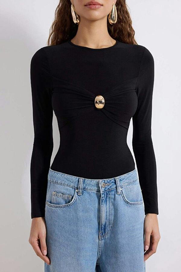 WOVCOR Accessory Detailed Ruched Party Bodysuit